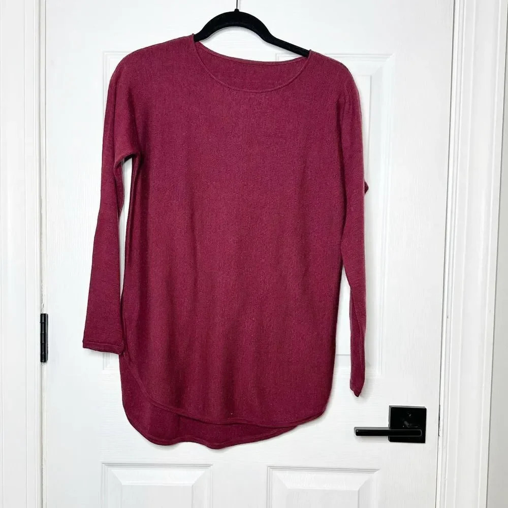 EILEEN FISHER Merino Wool Burgundy Scoop Long Sleeve Sweater NO SIZE TAG READ
